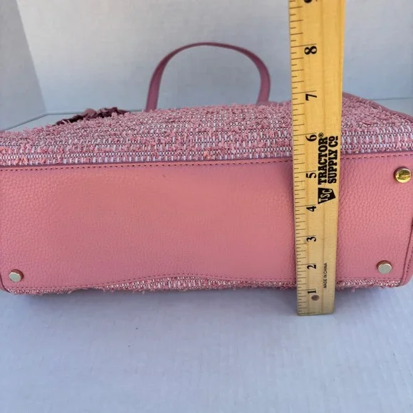 Kate Spade Rowe Summer Tweed Pink Raffia Leather Medium Satchel Bag NEW - Picture 8 of 16